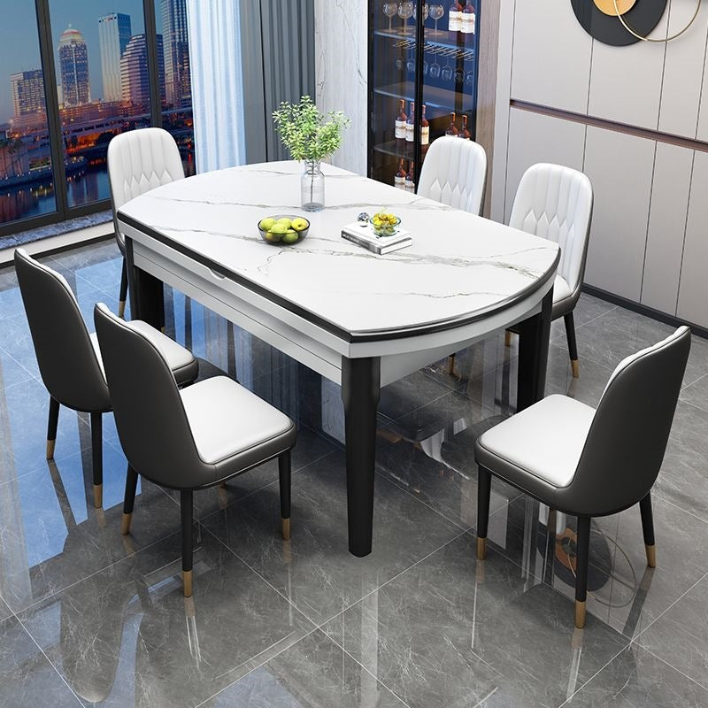 Rock slab dining table and chair combination modern casualaccessible luxury dining table for home dining table small apartment telescopic foldable round table
