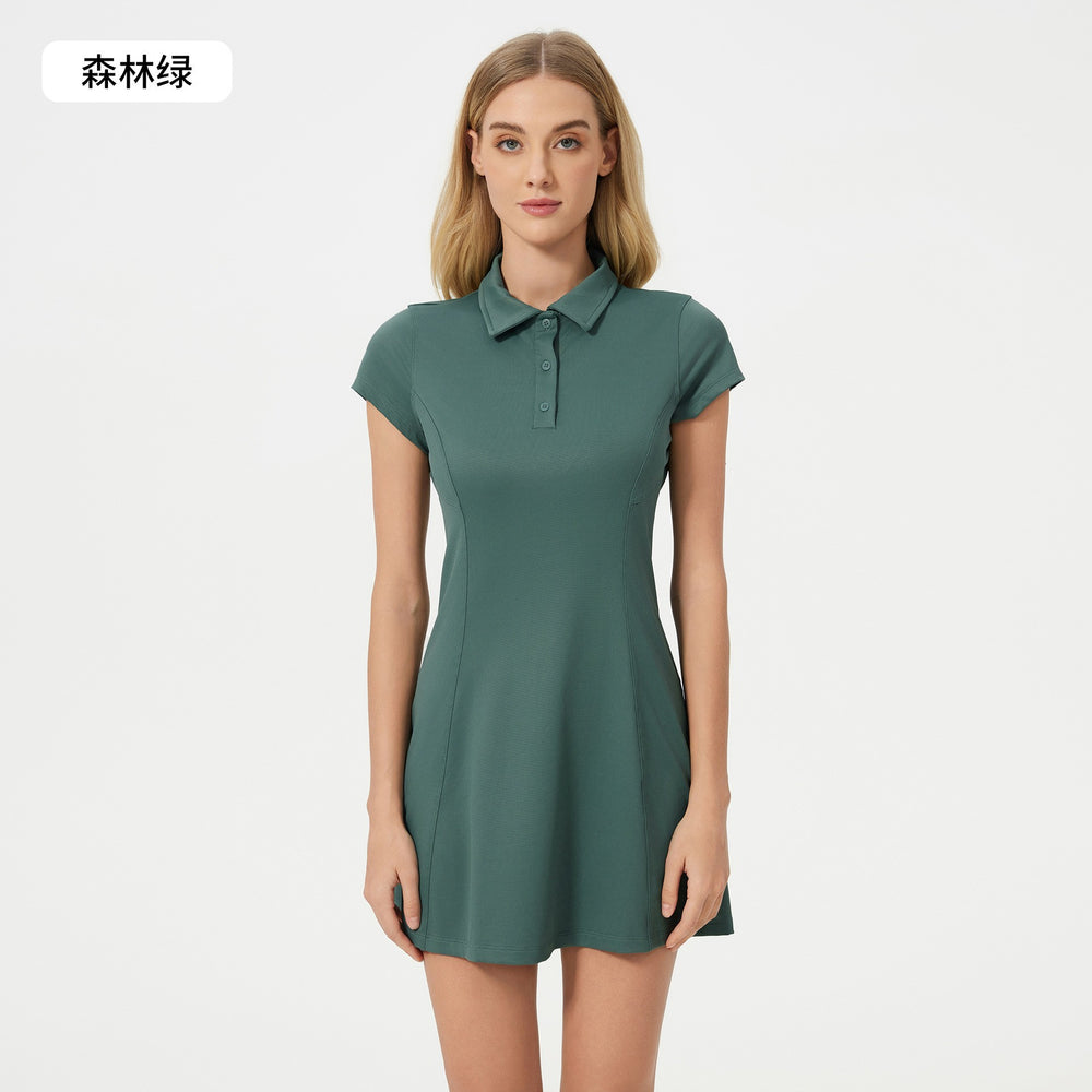 Summer midi dress women's waist slimming tennis dress comfortable breathable short sleeve sports yoga dress dss068