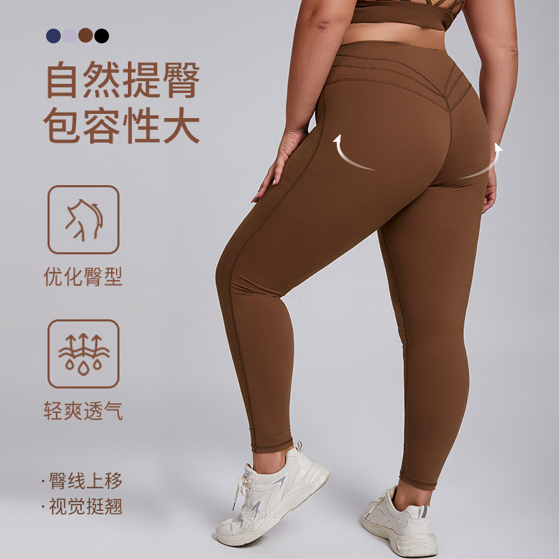 European and american plus size v-line butt lifting yoga pants - high waist tummy control tight workout leggings - barely there yoga fitness pants