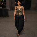 European and american cross-border women's fashion  summer new sexy & chic bandeau cami top with high-waisted jogger pants set