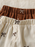 hot-selling girls' corduroy bow embroidered casual pants - cross-border exclusive two-piece set