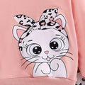 girls' hooded sweatshirt set - pink korean style cat print patterned pants long sleeve kids two-piece outfit