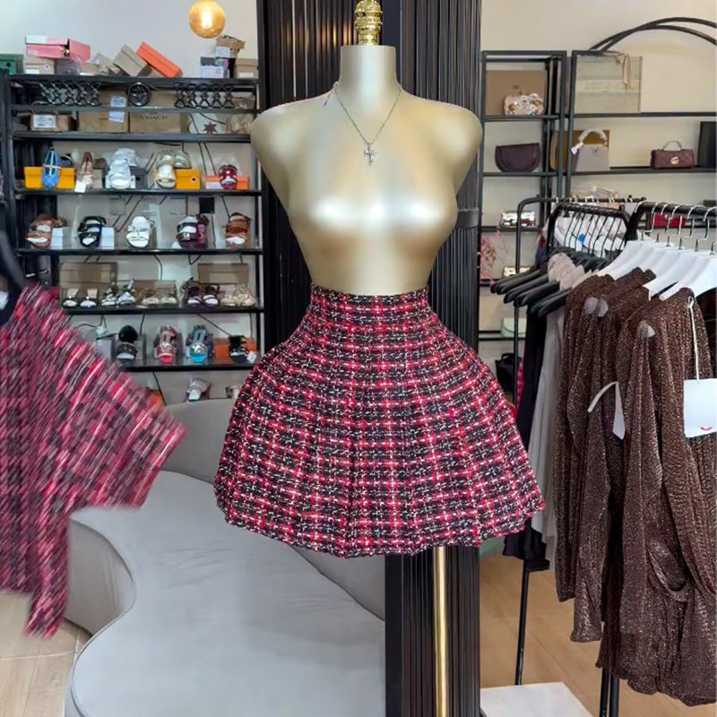 European and american cross-border women's fashion:  summer new collection - stylish and unique plaid short-sleeve top and pleated midi skirt set