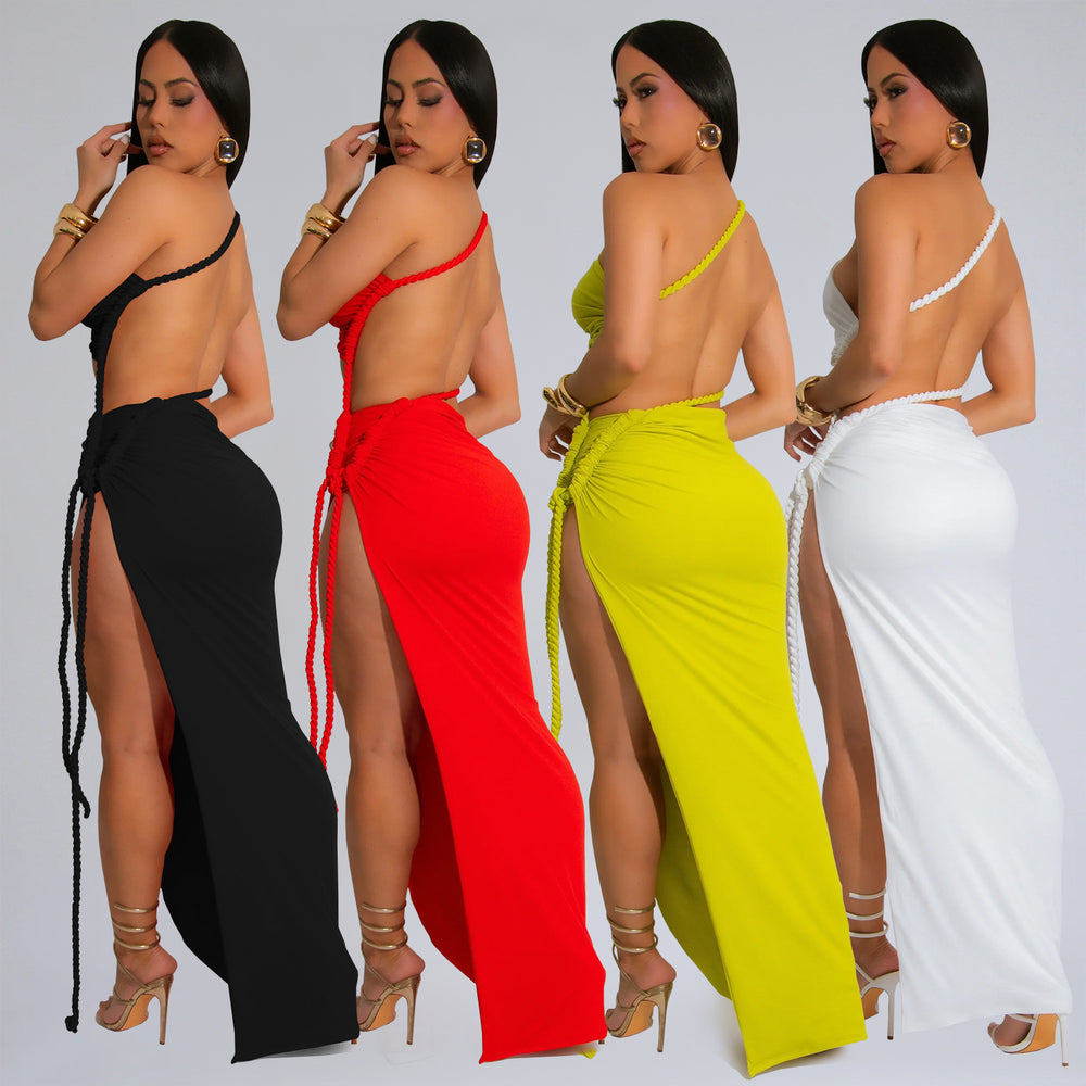 C7342 cross-border   fashion women's summer casual wrap chest side slit sexy long skirt