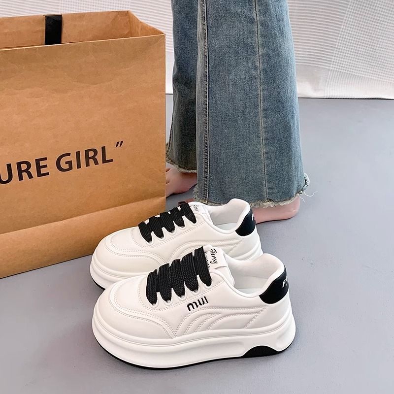 Girls' white sneakers: new spring/autumn  collection - chunky sole, versatile, warm, height-boosting, bestselling athletic skate shoes