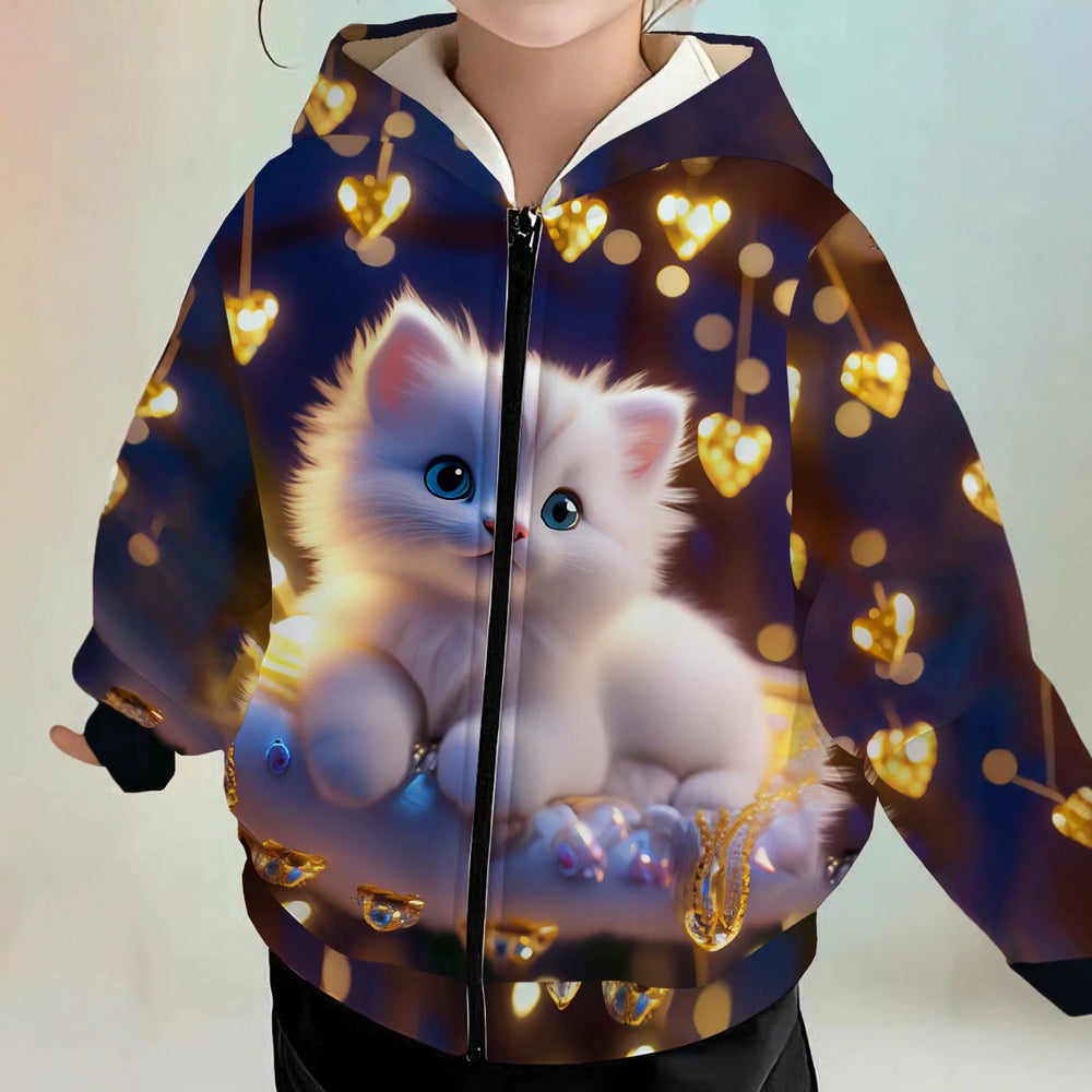 Kids' hoodie jacket, cross-border hot seller: cute cartoon print fashion zip-up hoodie for girls, dropshipping available