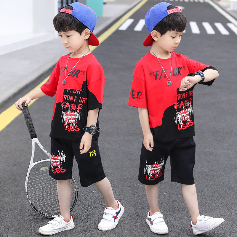 Boys' summer short-sleeve outfit:  new trendy & stylish kids' summer sportswear, korean style, mid-to-large size, chic summer collection