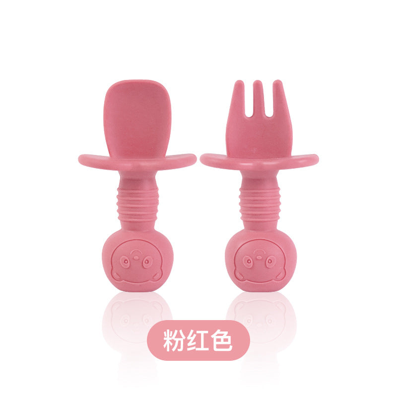 Food grade silicone fork and spoon baby learning to eat training licking spoon short handle silicone complementary food spoon mini baby soft spoon
