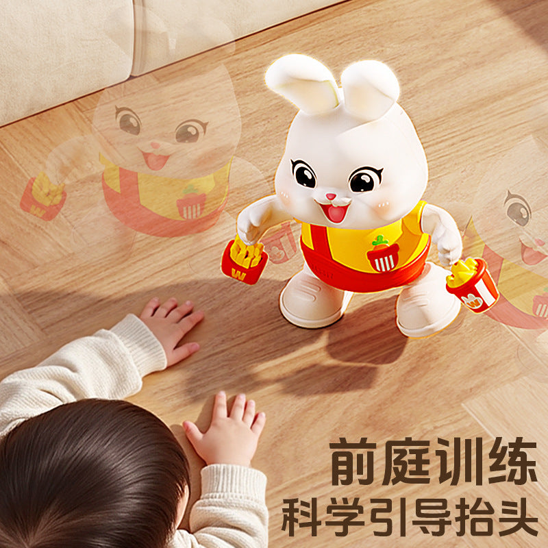Electric little lucky rabbit baby toy - dancing, head-up training doll for infants 0-1 year old newborns