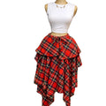 European and american cross-border women's fashion:  summer new arrival - high-waisted tie-waist plaid asymmetrical midi a-line skirt