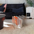 Metal line table newspaper magazine rack accessible luxuryclassy book rack soft sofa table geometric floor stand tea table