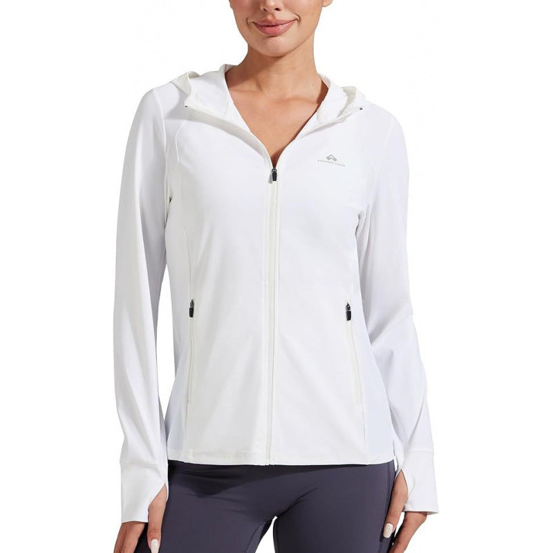Amazon european and american zippered sun protection jacket for women,  spring new arrival, hooded cool sun protection top