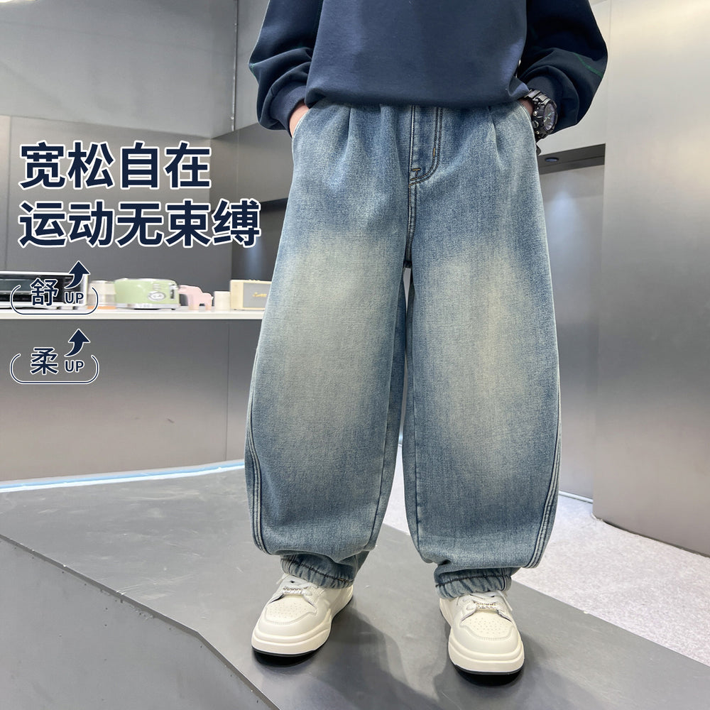 Boys' denim spring new arrival straight-leg jeans  new style mid-to-large children's spring outfit trousers fashionable versatile pants