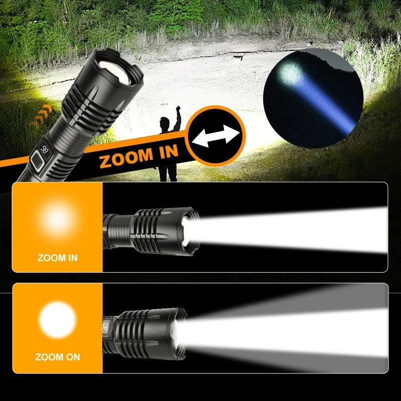 Cross-border new super strong light long-distance telescopic zoom LED flashlight outdoor emergency rechargeable strong light flashlight