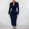 european and american export women's clothing: new women's fashion commuter v-neck single-breasted slim-fit long-sleeve blazer dress