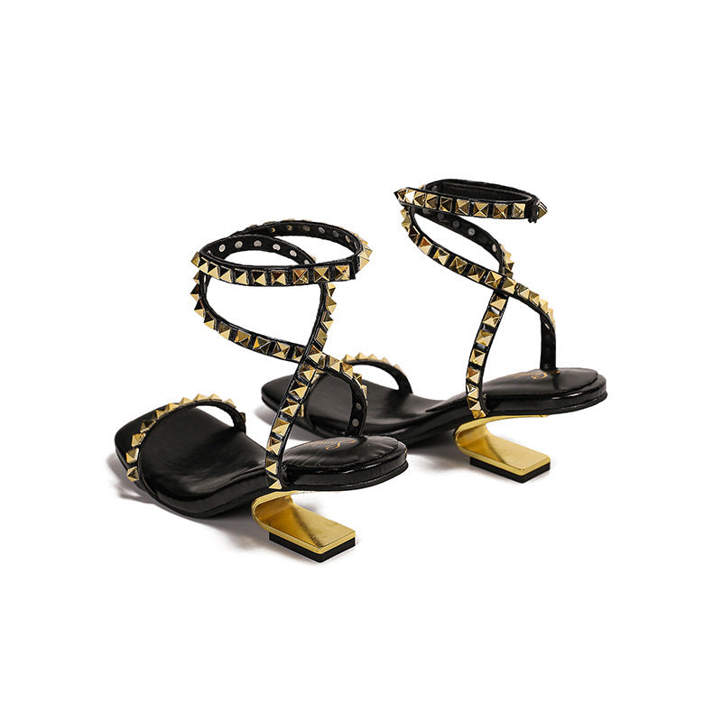 export 2026 summer new square toe high heel sandals women's sexy single strap rivet fashion roman sandals