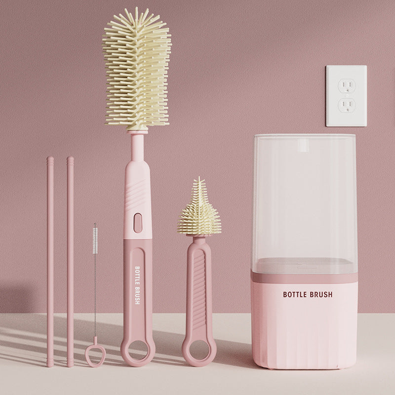 Multifunctional straight-handle silicone bottle brush set - portable nipple brush, baby bottle brush, water bottle brush, and cup cleaning brush set