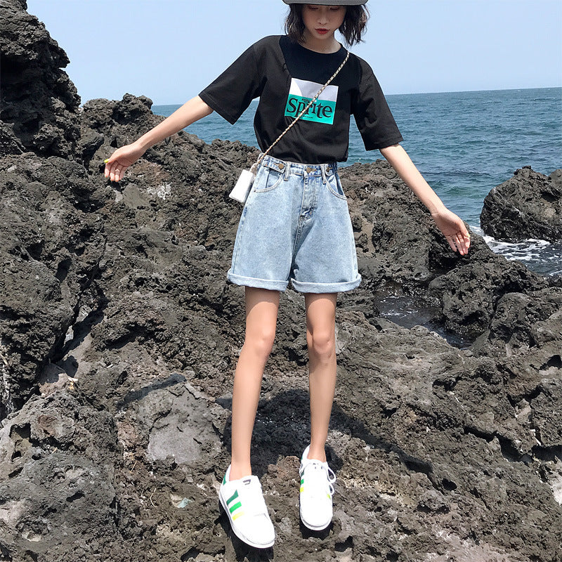 Curly shorts for women new arrivalk-styleelegantfashion non-elastic washed high waistloosetrendy denim shorts
