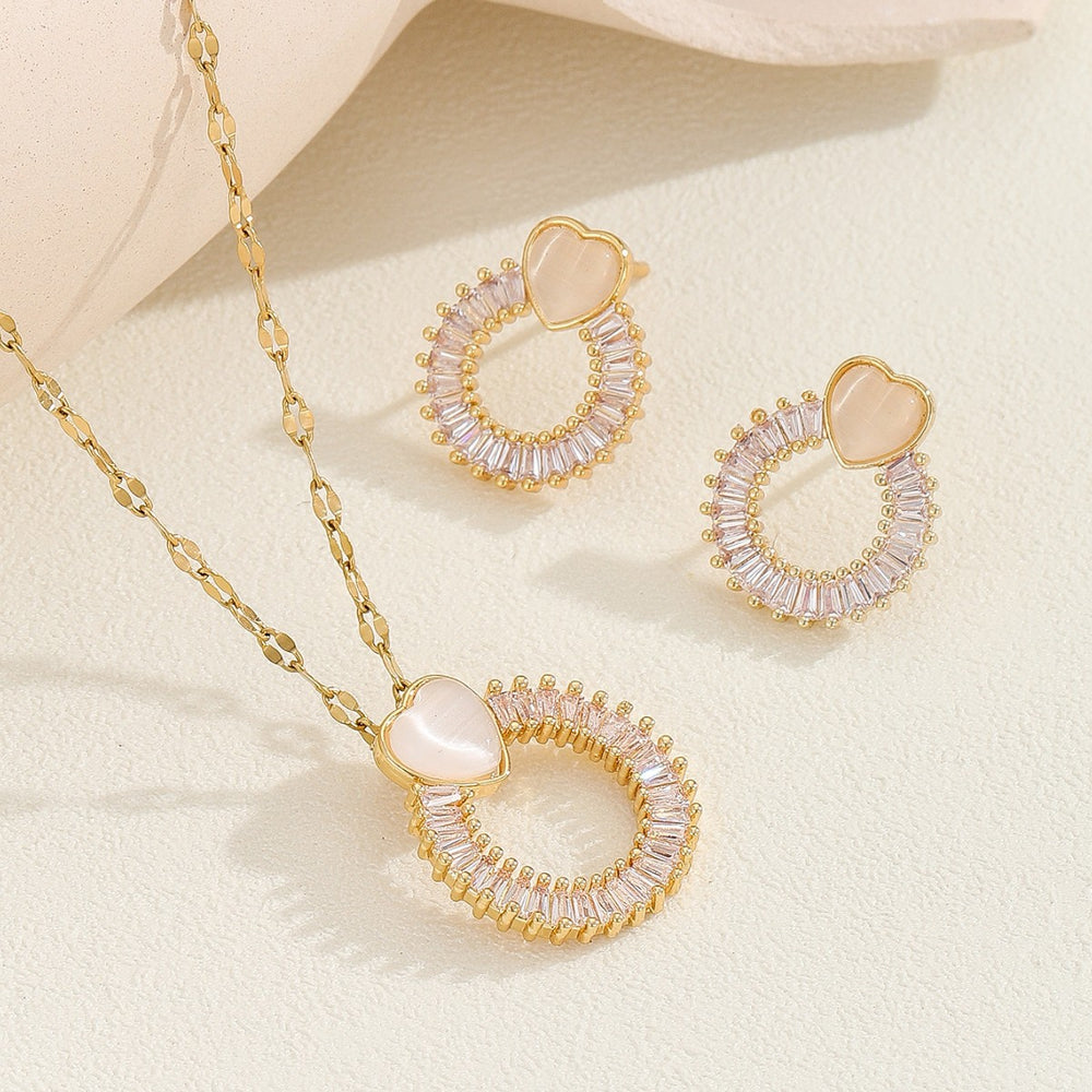European and american style zircon necklace and earring set - high-end gemstone, light luxury, cross-border, round necklace, women's jewelry wholesale