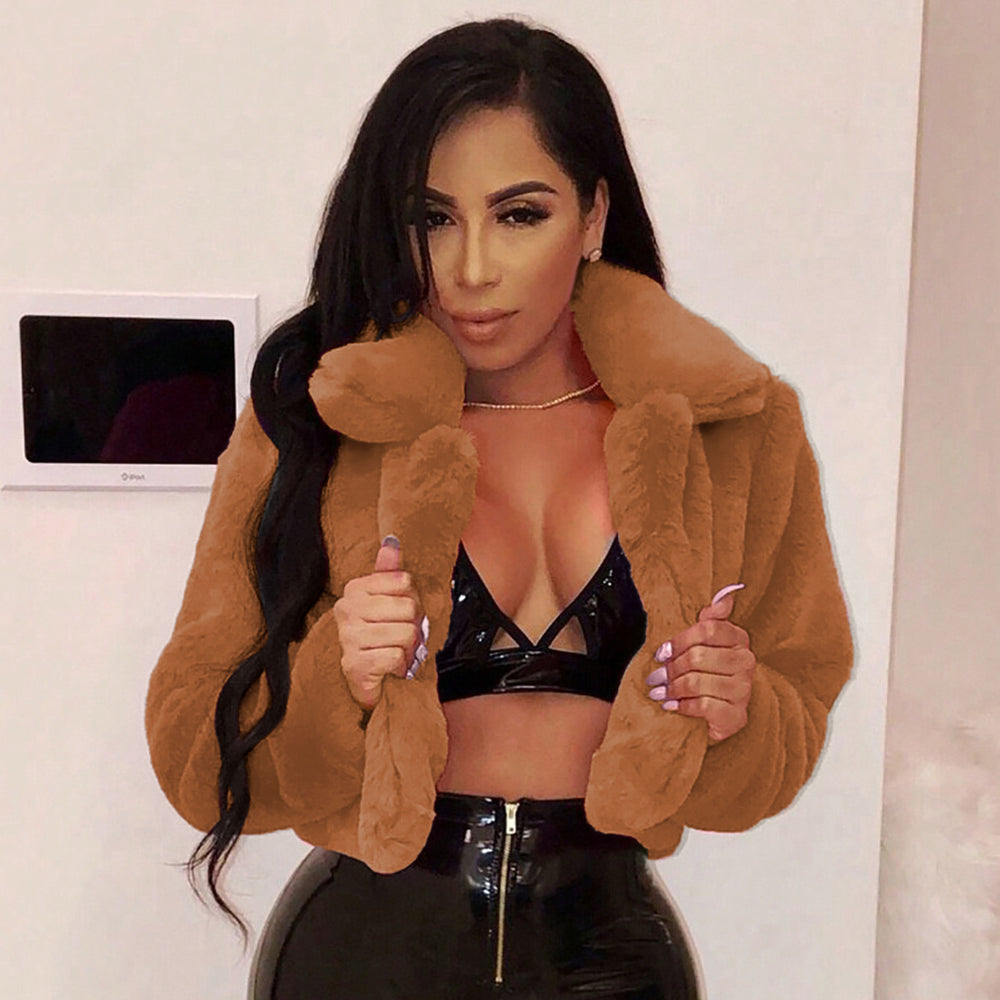 S391021 european and american autumn/winter oversized faux fur cardigan jacket