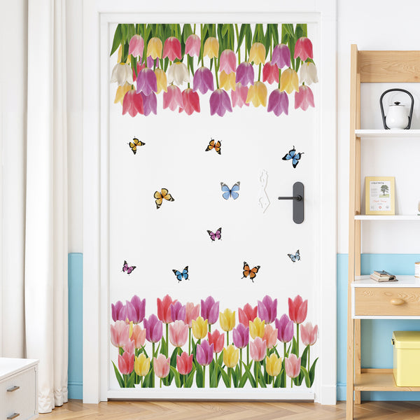 Tulip skirting flower wall decoration sticker living room corridor  top corner line flower wall sticker 66066