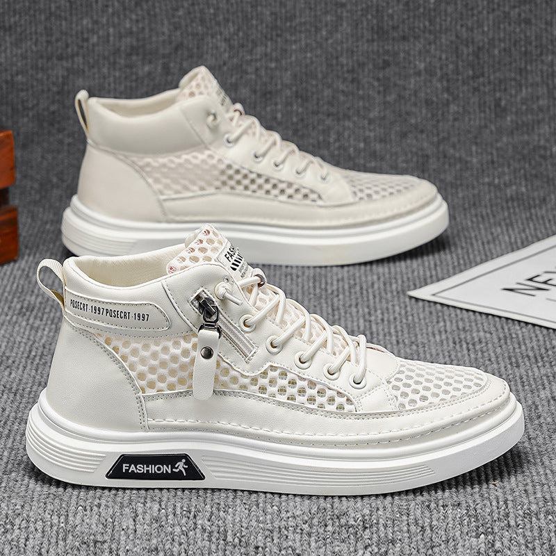 2026 spring trendy new hollow-out mesh breathable chunky sole casual men's shoes - hot selling versatile anti-slip high-top sneakers