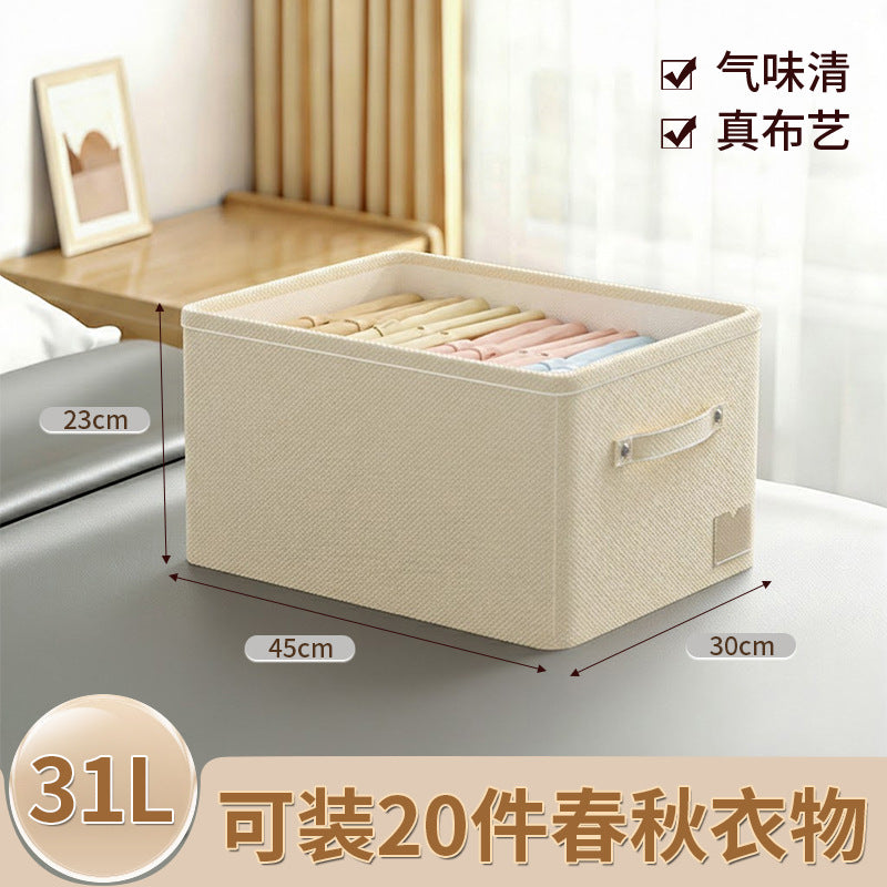 Fabric clothes storage box for wardrobe layering, clothes and pants organizer, cotton linen foldable storage basket for home use