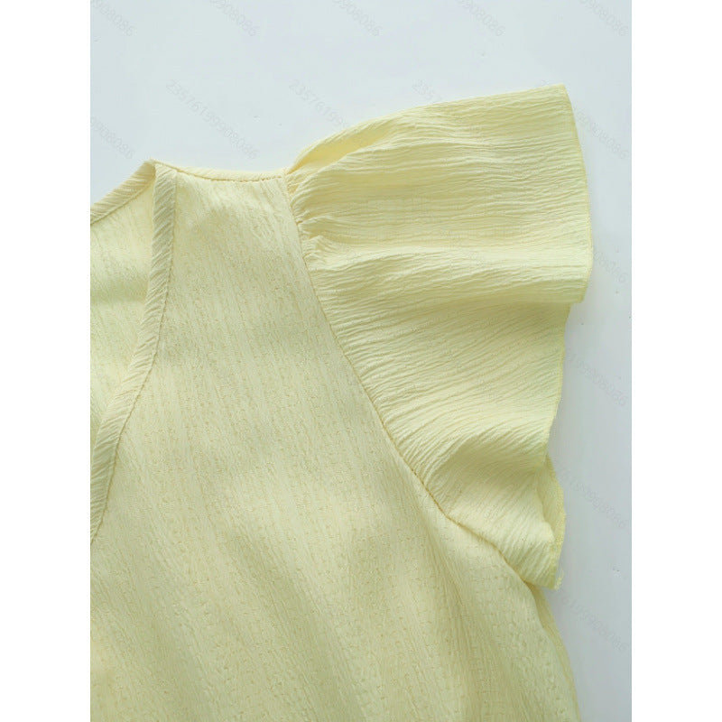 Women's summer new french chic casual solid color ruffle trim v-neck a-line maxi dress