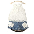 Children's clothing cross-border european and american girls white sleeveless vest + blue shorts two-piece set
