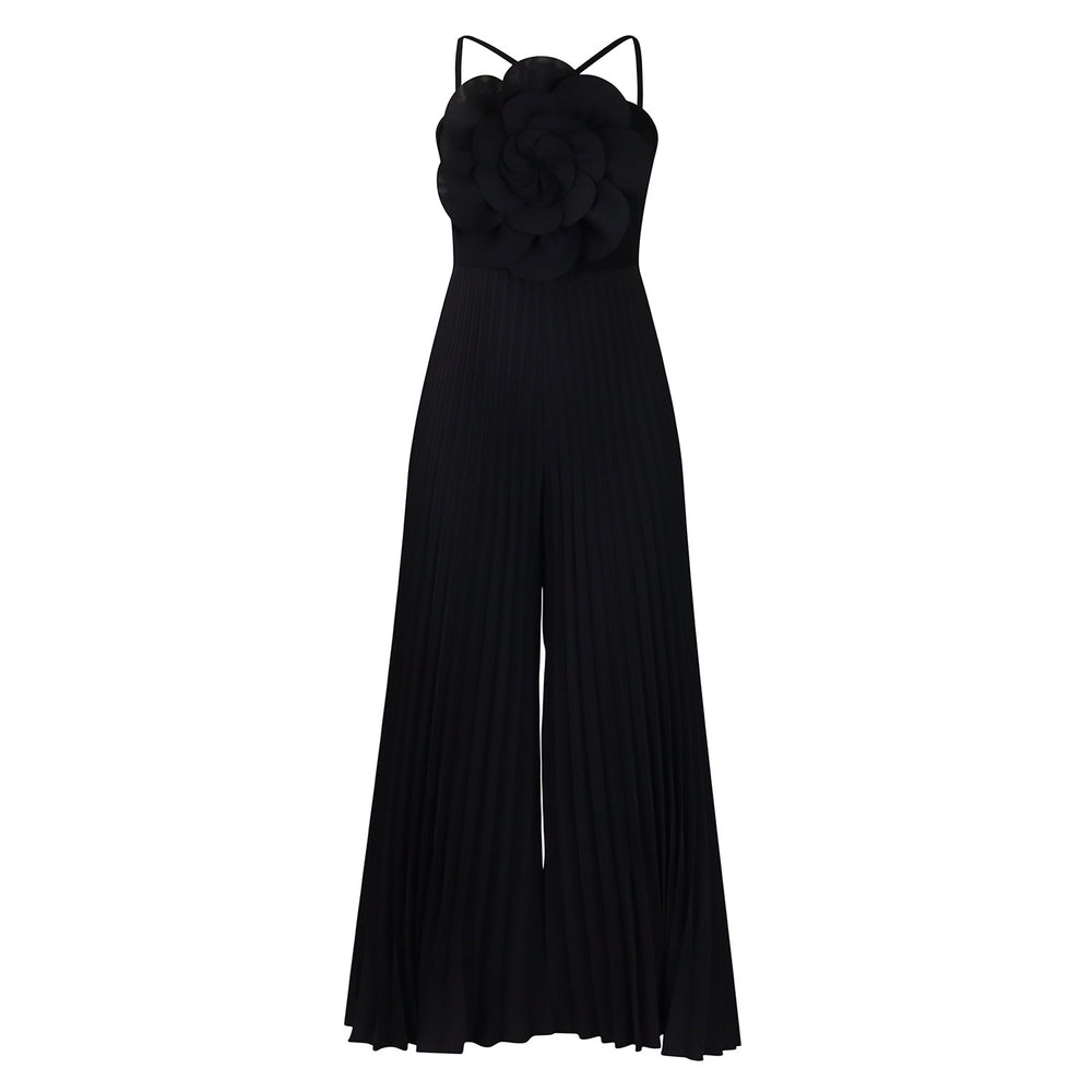 D554export women's clothing new arrivalelegantpure colorfashionsexy large flowerpure color pleated african jumpsuit