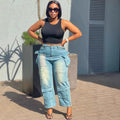 European and american style women's wide-leg jeans -  cross-border fashion trendy multi-pocket distressed denim cargo pants