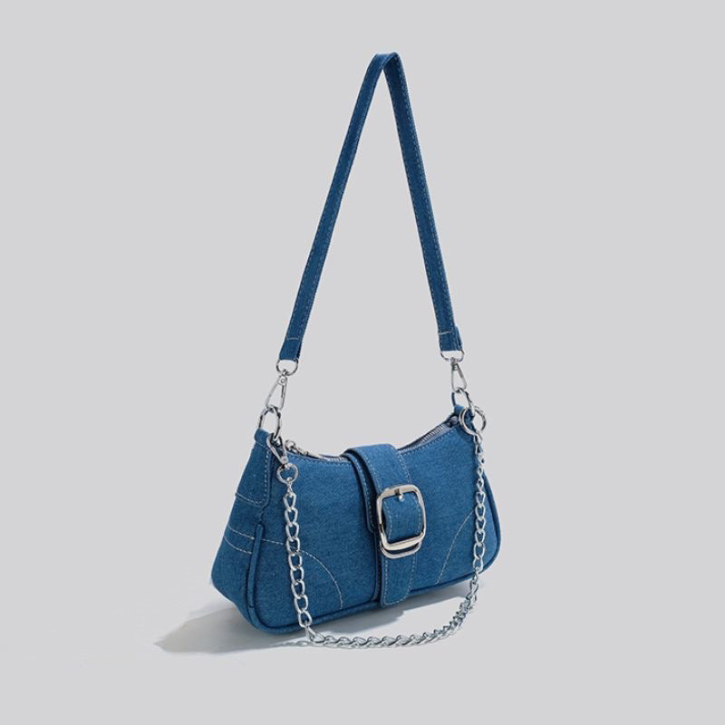 Cross-border hot-selling new high-end denim canvas bag real manufacturer shoulder bag hot-selling fashion baguette bag versatile