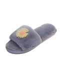 Winter japanese-style daisy print couple's slippers, indoor floor warm home shoes, postpartum care faux rabbit fur plush slippers