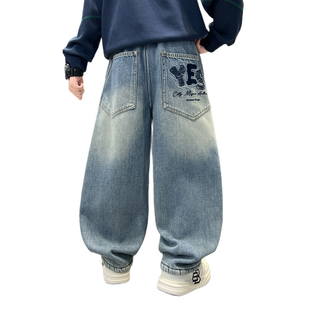 Boys' denim spring new arrival straight-leg jeans  new style mid-to-large children's spring outfit trousers fashionable versatile pants
