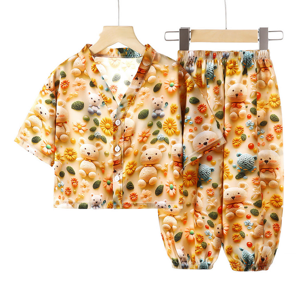 Kids' rayon pajama set - summer artificial cotton air conditioning suit - boys' and girls' rayon loungewear two-piece set - children's clothing