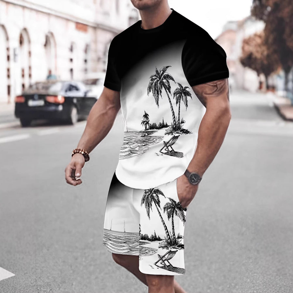 european and american men's short-sleeved and shorts sets, casual sportswear sets, 3d printed cross-border bestsellers