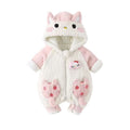 Infant winter cotton-padded romper, thickened baby girl's fleece-lined hooded jumpsuit, cute cartoon super adorable fuzzy sweater