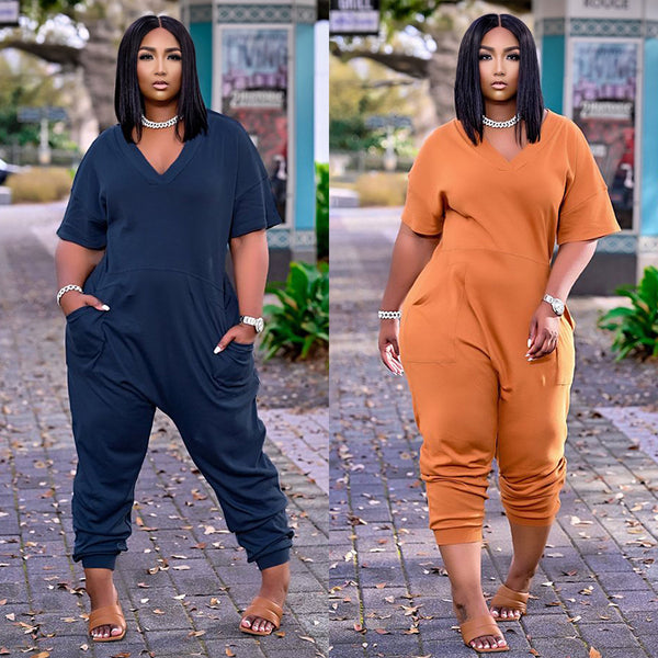 OL6041 New  Independent Station European and American Fashion Women's Clothing Solid Color Loose Casual Jumpsuit