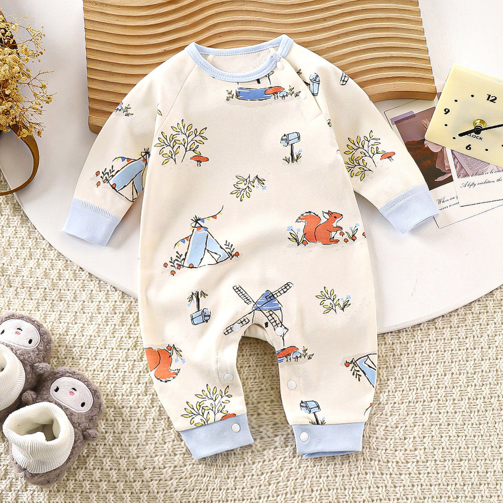 Baby pure cotton onesie baby 180g boneless romper thin cotton thickened partial placket romper kids pullover onesie