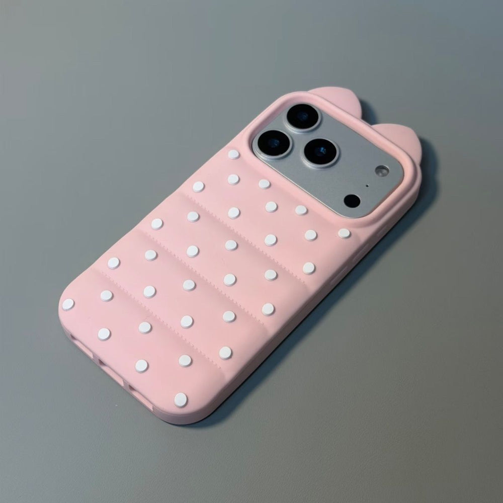 Cat ear custard polka dot puff compatible with apple 17 phone case simple soft and waxy iphone 16 side cat claw case 15