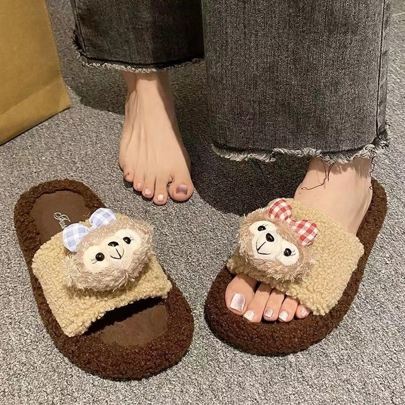 Fluffy slippers women's cartoon cute mickey mouse new autumn winter korean style comfortable home anti-slip cotton slippers women's outdoor wear