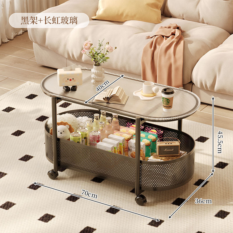 Cream style movable coffee table small apartment living room sofa side cabinet side coffee table simple modern storage trolley