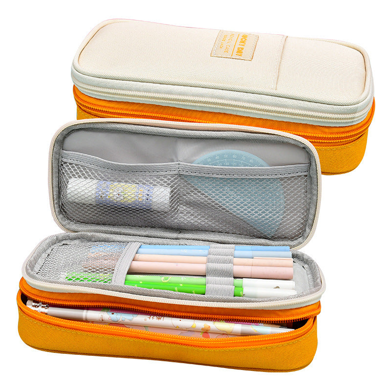 Canvas pencil bag, large-capacity contrasting color multi-functional primary school student stationery box,  creative pencil bag, one piece is sent on behalf of others.