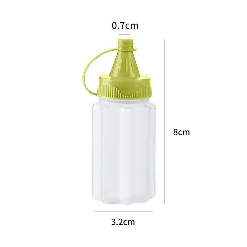 Four-piece seasoning set: transparent sauce dispenser bottles for outdoor bbq, kitchen spice jars, and condiment containers