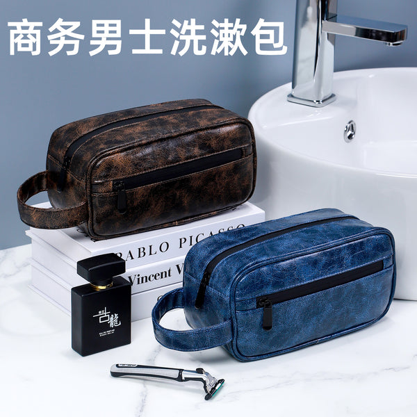 Manufacturer wholesale business trip pu leather toilet bag business hand wash cosmetic bag men's storage spot supply