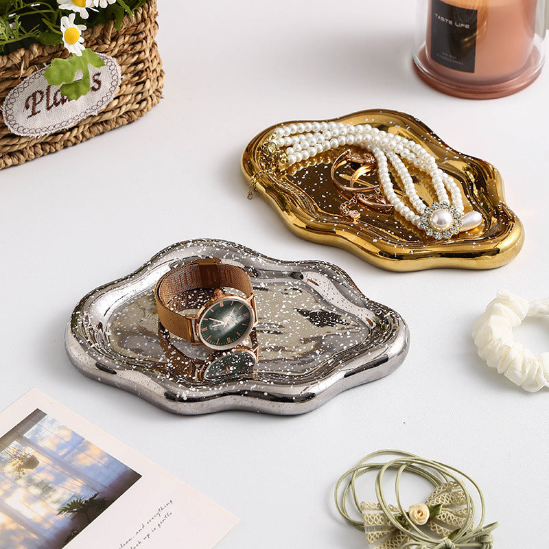 Insaccessible luxury ceramic jewelry electroplated jewelry plate popular photo same style irregular desktop storage props plate