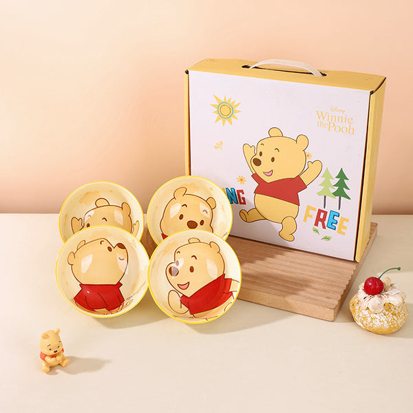 Winnie the Pooh ceramic bowl gift box ceramic utensils household cute rice bowl underglaze color children's bowl cartoon round bowl wholesale