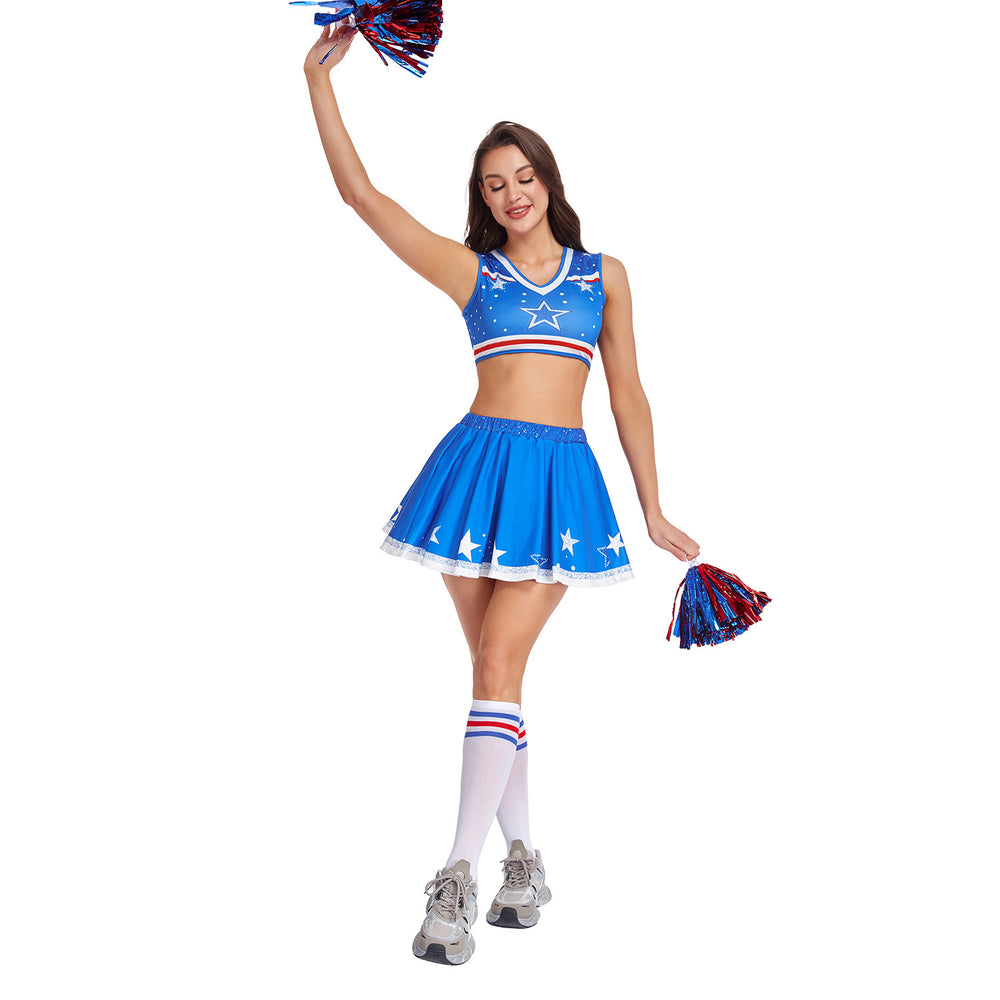 Blue cheerleading costume for women - halloween adult outfit, football cheerleader, racing suit, performance stage wear