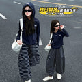 Girls' pants: new  striped lantern pants for girls - stylish autumn/winter wide-leg casual trousers for students