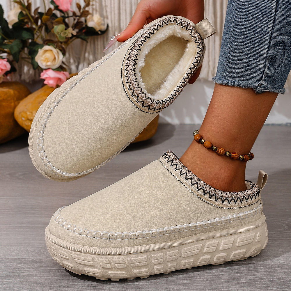 autumn new arrival: slip-on, plus-size, chunky sole, comfortable, warm, ethnic style, half-slipper, warm, export, cross-border wholesale